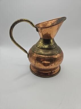 Vtg Hand Forged Copper Brass Details Small Pitcher Creamer vase 4.5” Stamped